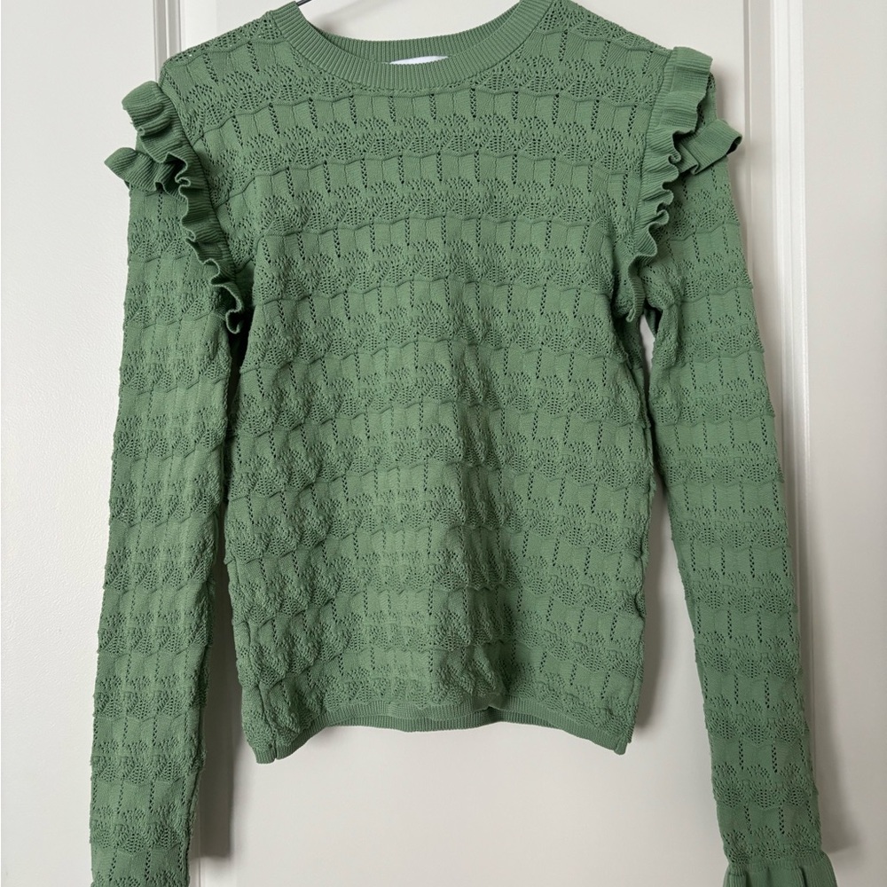 Zara Textured Green Ruffle Sweatshirt